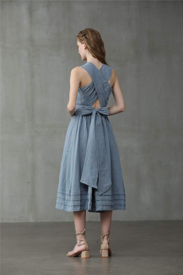 Hot New Items at Buy Center: Women's Casual Cross Back Linen Dress Light Blue