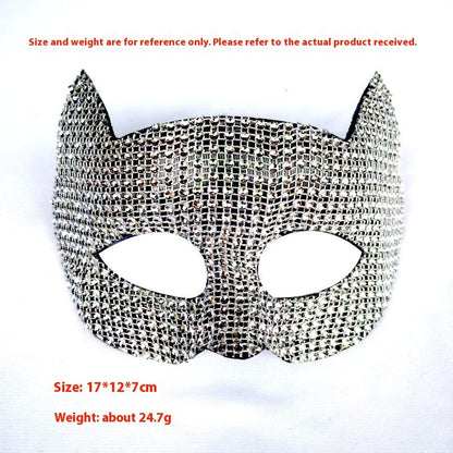 Fresh Arrivals at Buy Center: New Performance Halloween Masquerade Stick-on Crystals Cat Men And Women Mask Small Diamond Cat Silver