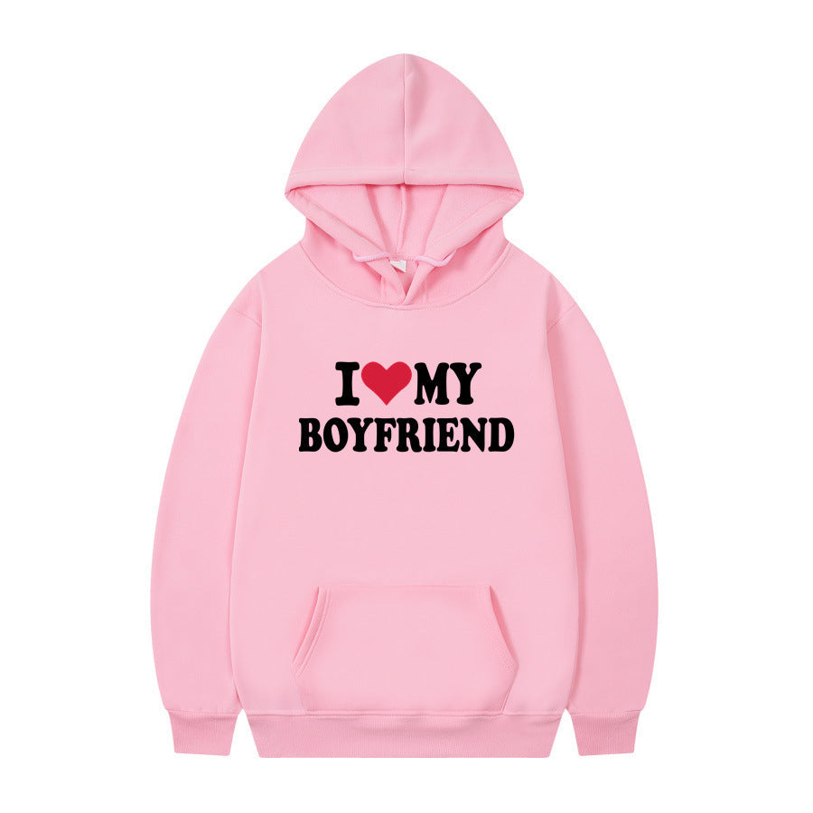 New at Buy Center: I Love My Boyfriend Print Hoodie Sweatshirt Pullover Pink 1