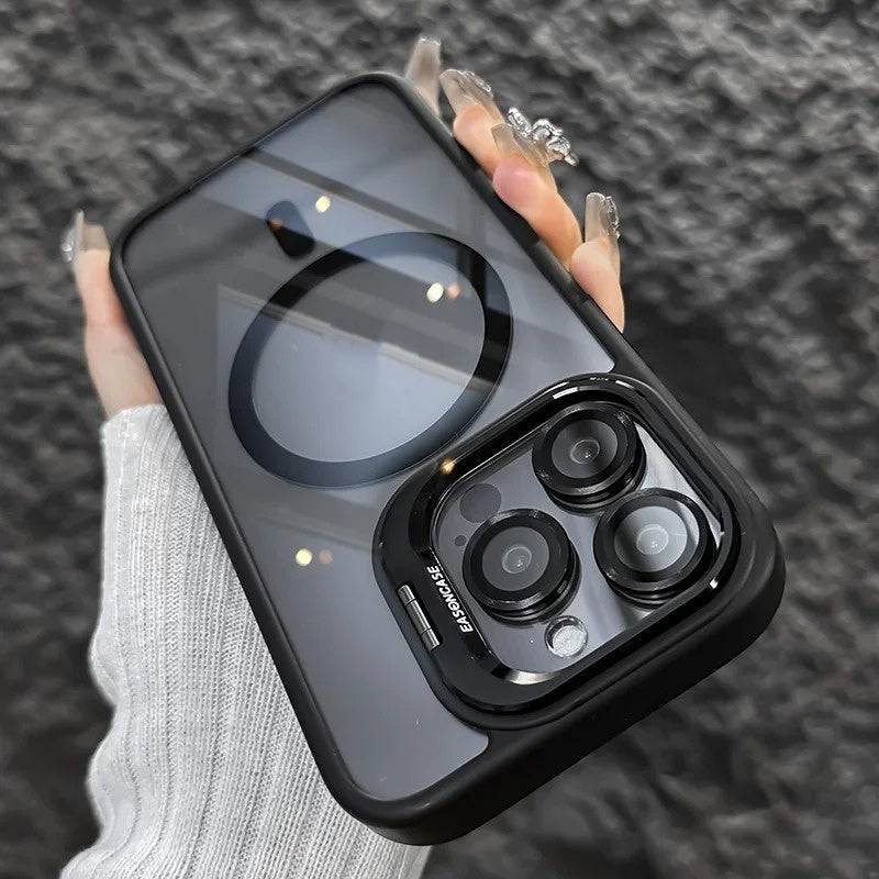 Fresh Arrivals at Buy Center: Invisible Bracket Transparent Phone Case With CD Pattern Lens Protector Black