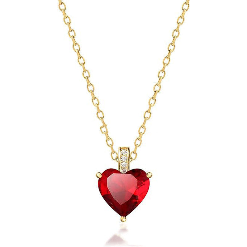 Buy Center Hot Pick-Women's Twelve Birthstone Fashion Simple Pendant Necklace July Rose Red Diamond