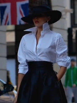 Buy Center Hot Pick-Solid Color Long-sleeved Shirt & High-waisted Skirt Suit White Shirt