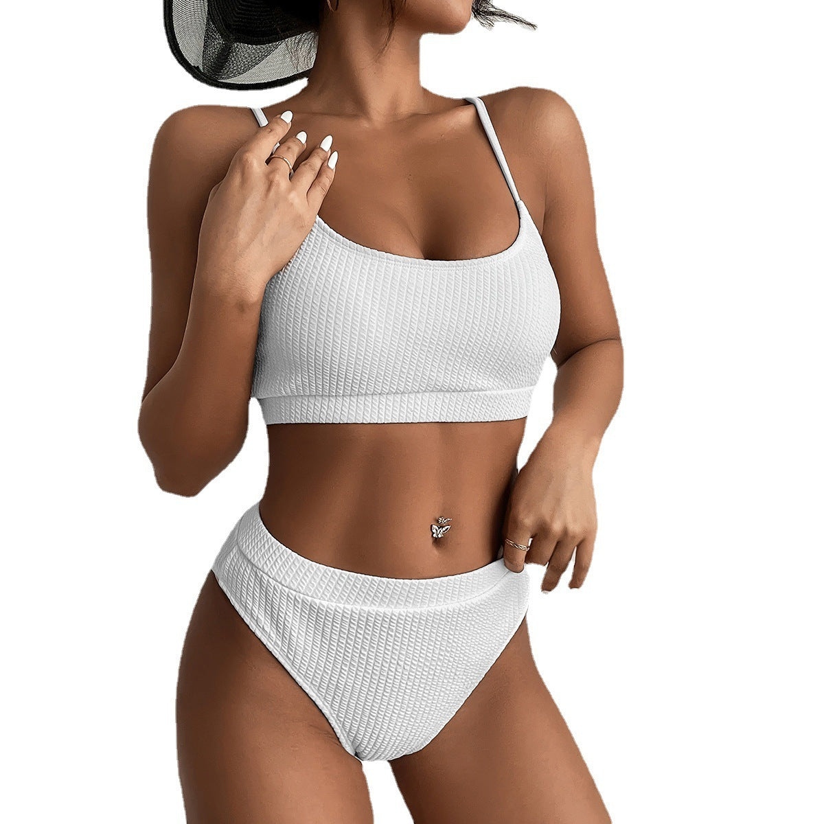 High Waist Bikini Swimwear Women Swimsuit New Push Up Biquini Ribbed Bathing Suit Women Sexy High Cut Bikinis Set White