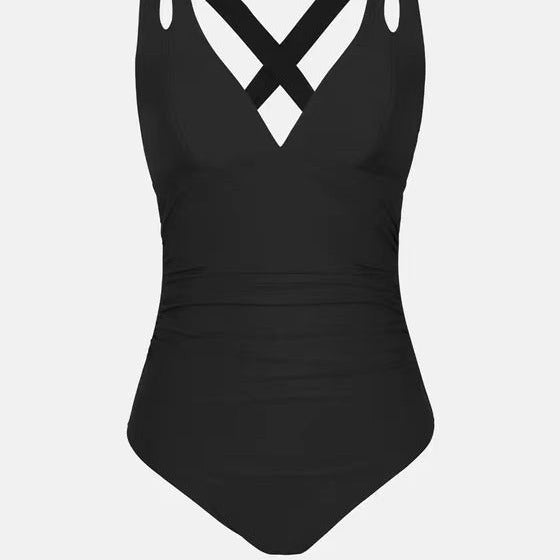 Newly Released at Buy Center: Bikini Triangle One-piece Solid Color Cross Shoulder Strap