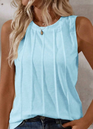 Women's Summer Solid Color Round-Neck Pleated Loose Casual Tank Top