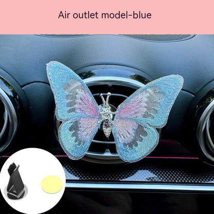 Just Arrived at Buy Center: Moving Embroidery Butterfly Center Console Air Outlet Decoration Healing Series Car Accessories Blue clip 1PC