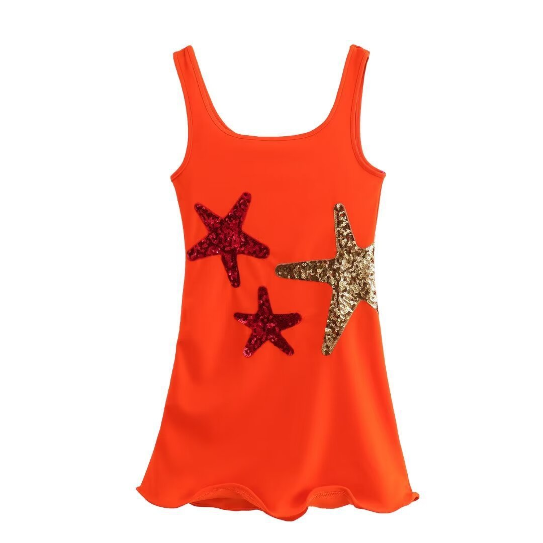 Newly Released at Buy Center: Fashionable Sequins Embroidery Mini Dress Orange Red