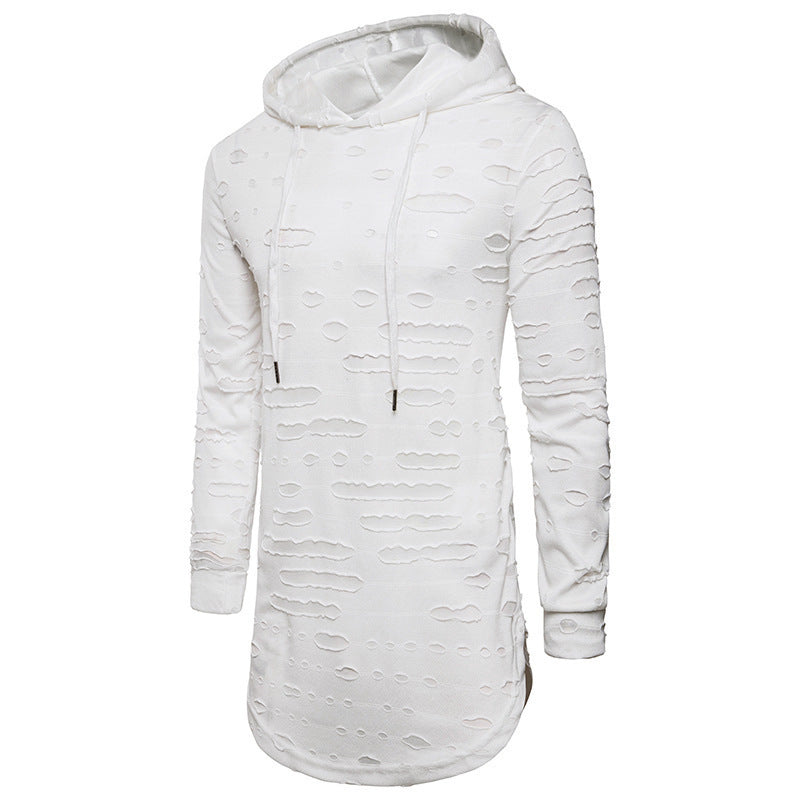 Versatile Mid-length Hooded Sports Long-sleeved T-shirt White