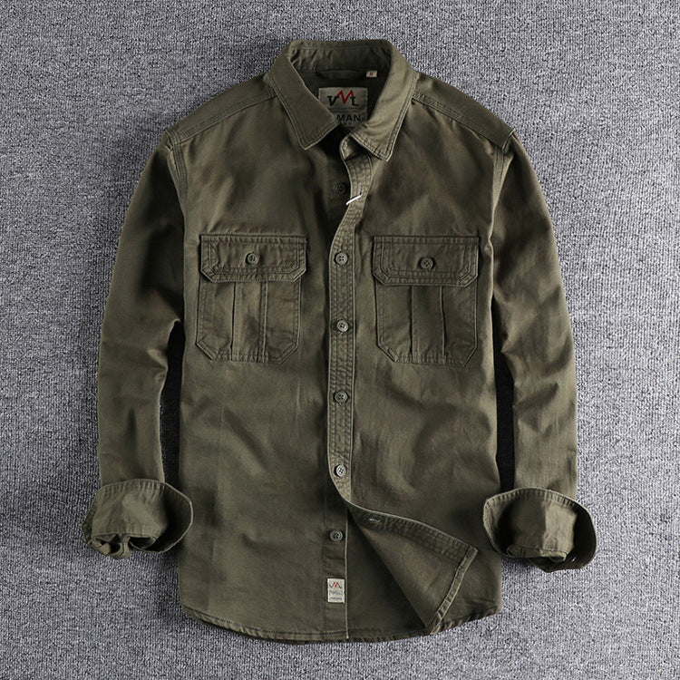 Workwear Multi-bag Shirt Coat Simple Washing Army Green