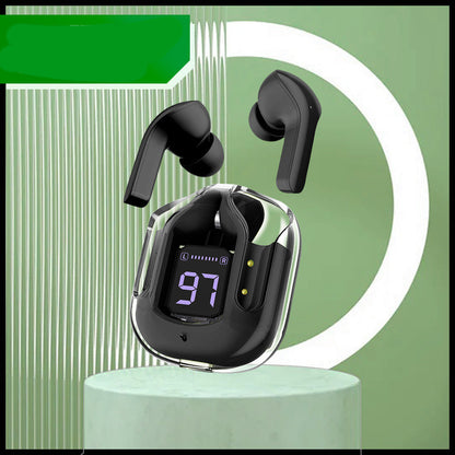 New Mini Transparent Wireless Bluetooth Headset Digital Display ENC Noise Reduction True Wireless Sports Music Black