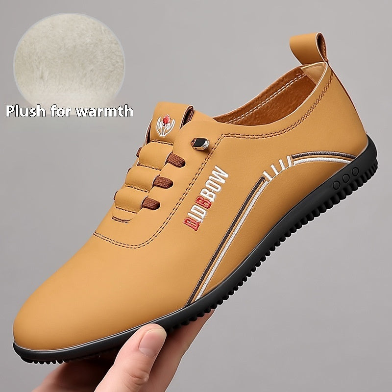 Zapatos casuales de negocios para hombre, sin cordones, ligeros, con forro polar