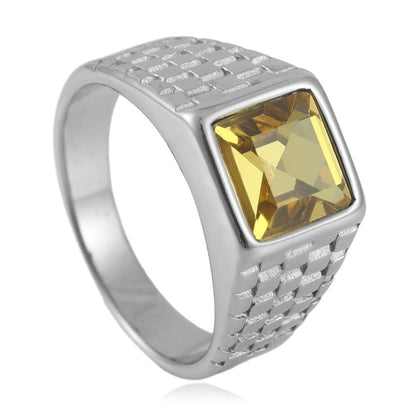 Newly Arrived at Buy Center: Ornament Titanium Steel Multi-color Stone Personality Square Ring Silver Yellow Stone Beauty