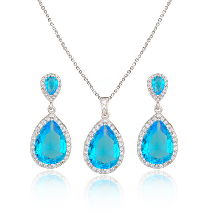 Collier en forme de goutte d'eau en zircon brillant et grand pour les oreilles, bijoux de mariage simples et gracieux