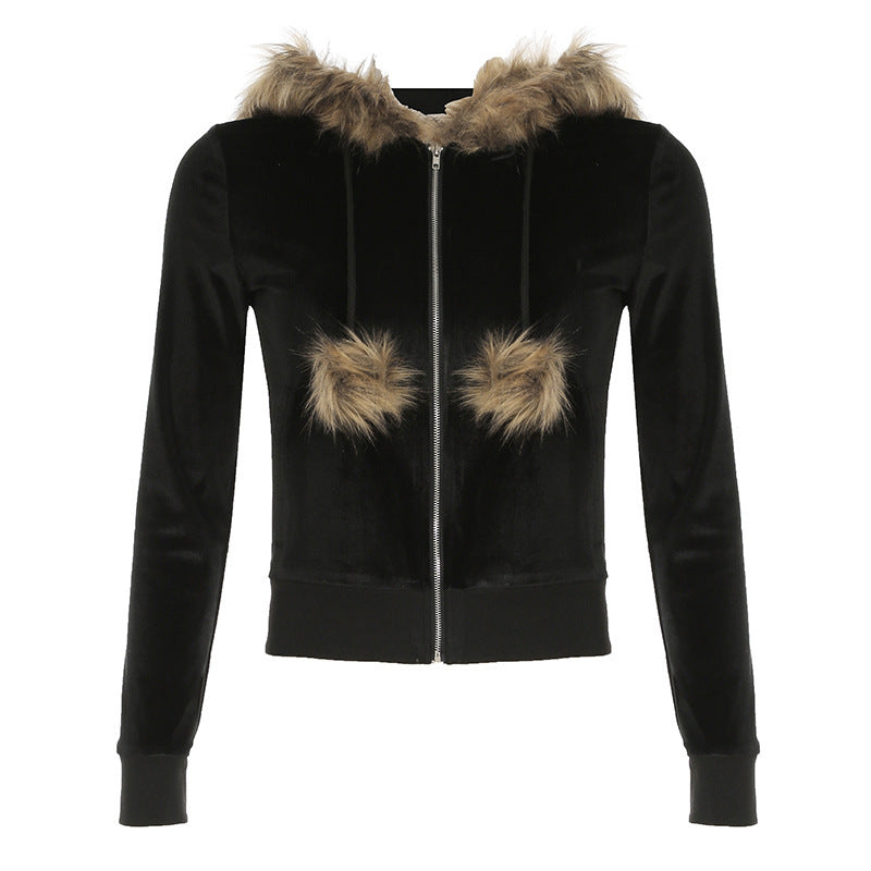 European And American Style Furry Hooded Velvet Coat For Women Buy Center