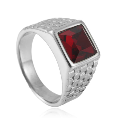 Newly Arrived at Buy Center: Ornament Titanium Steel Multi-color Stone Personality Square Ring Silver Red Rock US Dollar