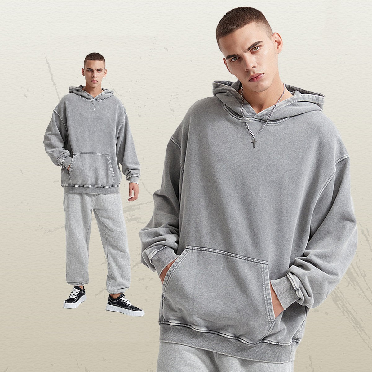 Distressed Hooded Sweater Loose Wash Men Buy Center