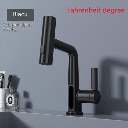 Intelligent Digital Display Faucet Pull-out Basin Faucet Temperature Digital Display Rotation Black Fahrenheit display