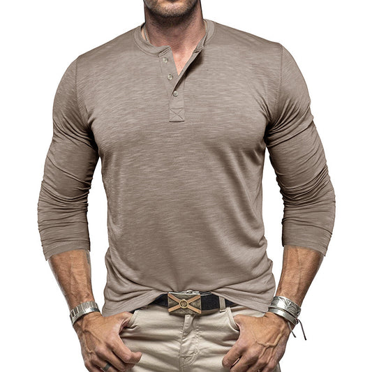 Fresh on the Scene at Buy Center: Men's Long-sleeved Henry Collar T-shirt Khaki