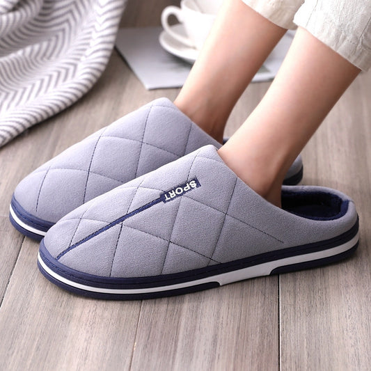 Pantuflas de algodón para hombre de talla grande con plataforma cálida para el hogar