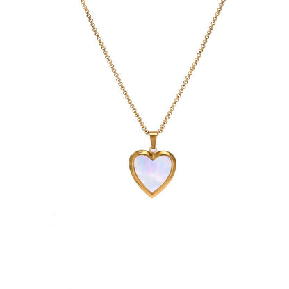 Natural Shell Love Heart Commemorative Photo Box Pendant Necklace