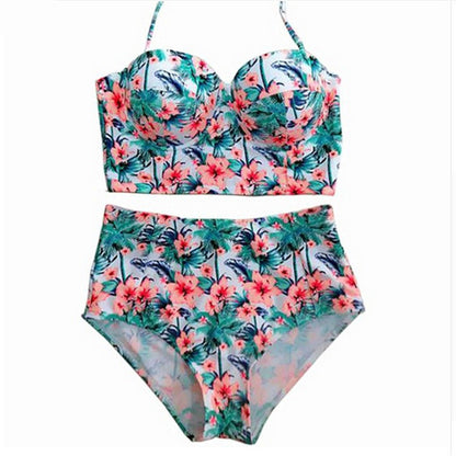 Hot New Items at Buy Center: Sweet Floral Gathering Steel Bracket Hard Cup High Waist Anti-exposure Split Swimsuit Orange Flower Style