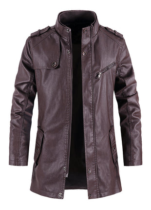 Veste en cuir pelucheux à col montant tendance pour homme