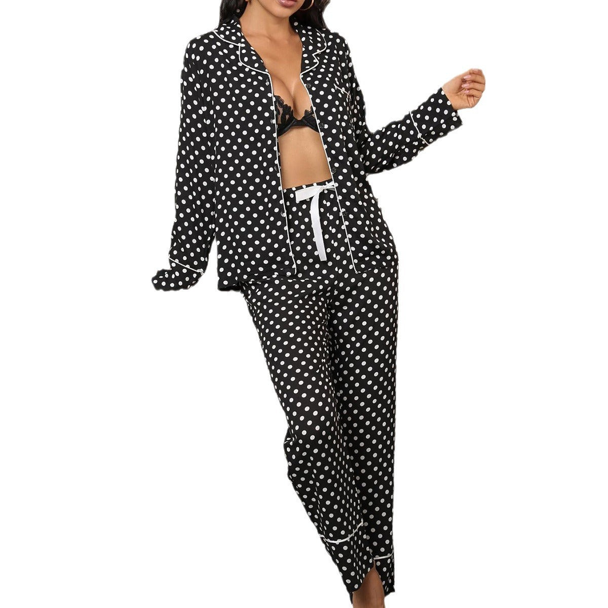 Buy Center Deal-Ladies' Homewear Autumn And Winter Polka Dot Printed Long-sleeved Shirt Trousers Two-piece Pajamas