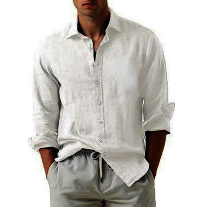 Hot New Items at Buy Center: Cotton And Linen Solid Color Youth Casual Cotton And Linen Lightweight Breathable Men's Shirt