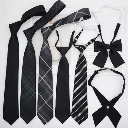 JK Tie Black Gray Plaid Striped Girl Bow