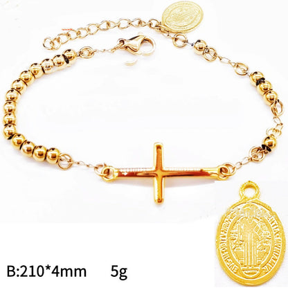 Trending Now at Buy Center: Men's 4mm Stainless Steel Bead Cross Bracelet Gold Bracelet 2Style Stainless Steel