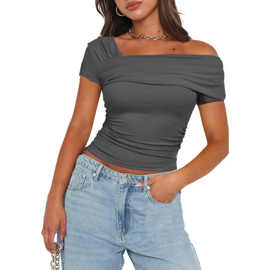 Buy Center Ultimate-All-matching Solid Color Decorative Short Strapless Short Sleeve Gray