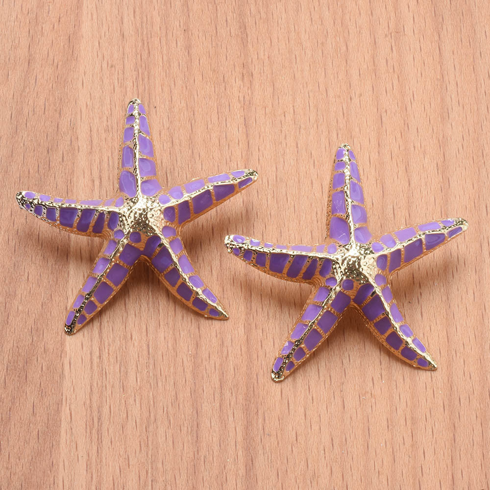 Buy Center Handpicked- Alloy Purple Starfish All-match Mediterranean Style Pentagram Stud Earrings