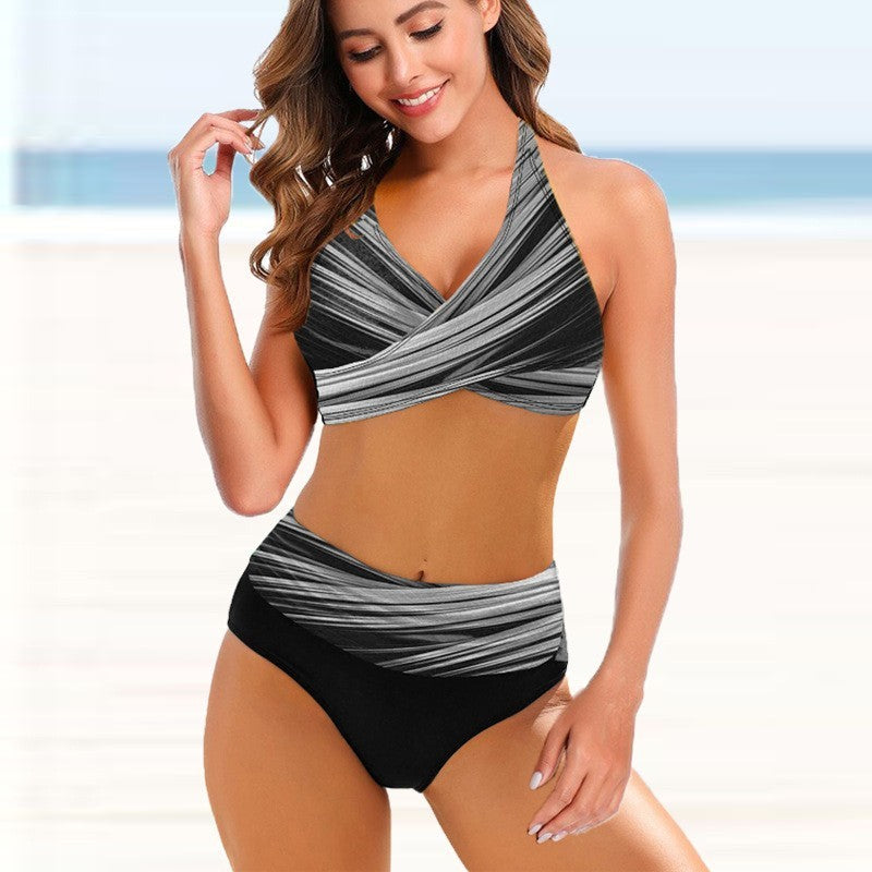 Newly Released at Buy Center: European And American Ladies Split Bikini Striped Tie-dye Hollow Bikini Swimsuit Image 4