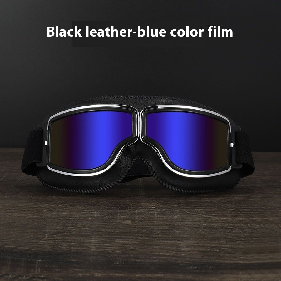 Hot New Items at Buy Center: Men's Retro Outdoor Goggles Black Leather Frame Blue Color