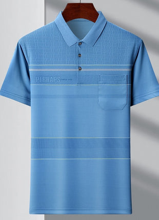 Camiseta tipo polo juvenil con cuello tipo polo y rayas con bolsillo real para hombre