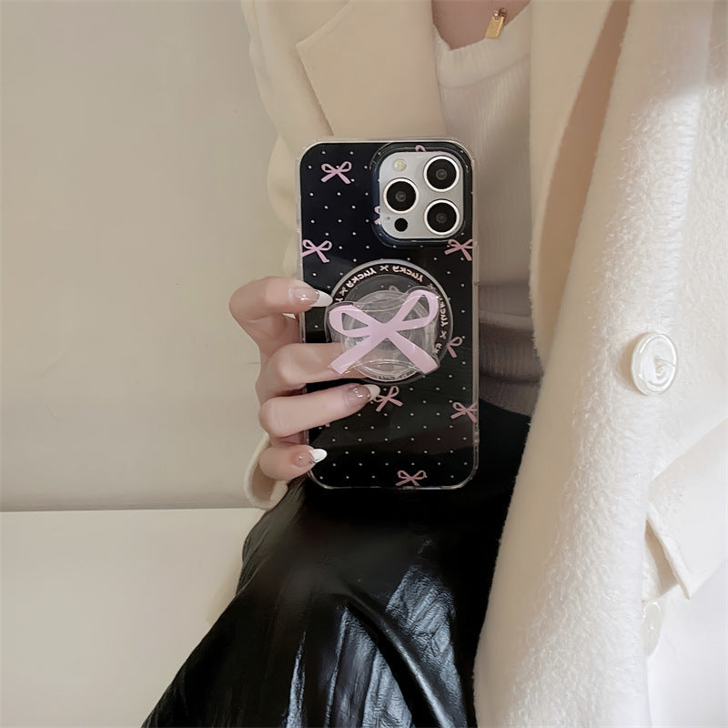 Fresh Arrivals at Buy Center: Women's Polka Dot Bow Magnetic Strap Bracket Phone Case Dots On Black Bracket