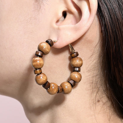 Buy Center Prestige-Korean Style Retro Graceful Personality High-grade Round Wooden Wooden Bead Beaded Ear Ring