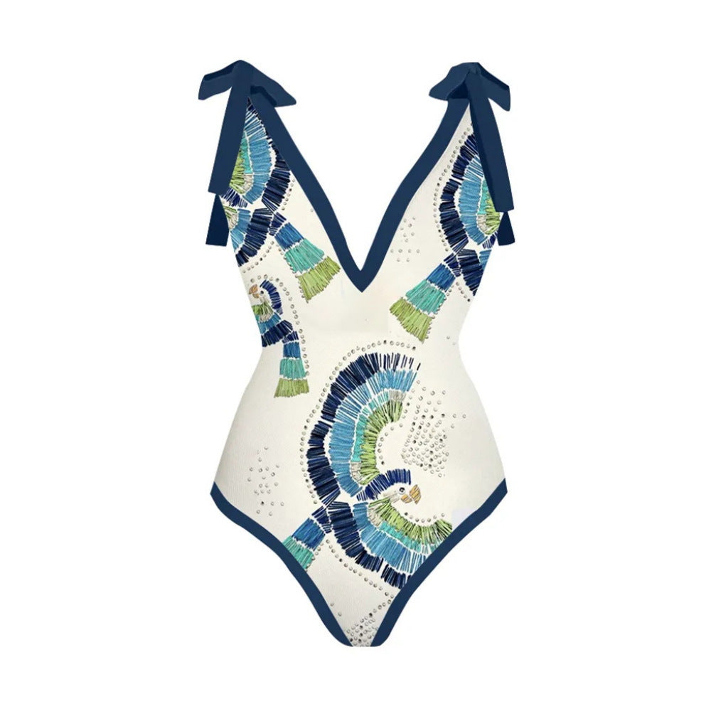 Hot New Items at Buy Center: Beach Hot Spring Swimsuit French Retro One-piece Bikini Blue Bikini