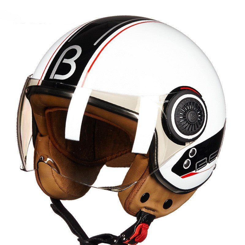 Fresh Arrivals at Buy Center: Battery Car Half Helmet Lightweight Semi-covered Retro Bright White Red Crescent