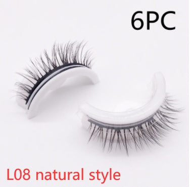 Buy Center Premium-Reusable 3D Mink Lashes Natural False Eyelashes Self Adhesive Fake Glue Free Makeup Eyelash Extension Silk L08 natural style Crystal box 6PCS