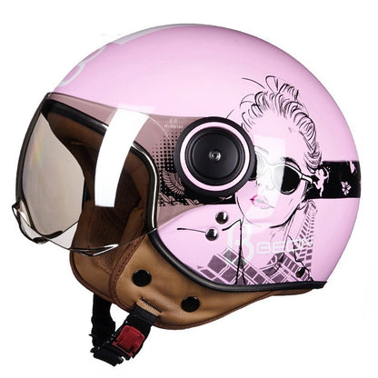 Fresh Arrivals at Buy Center: Battery Car Half Helmet Lightweight Semi-covered Retro Glittering Powder