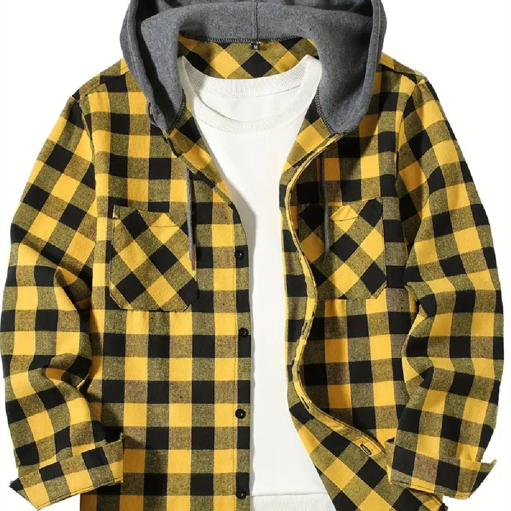 Men's Fashion Personality Plaid Hooded Shirt | Men's Clothing-Outerwear & Jackets-Men's | Buy Center