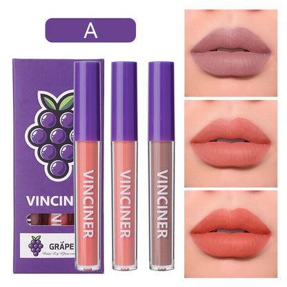 Buy Center Ultimate: 3 Fruits Lip Glaze Set Matte Finish Nonstick Cup Grape