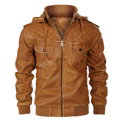 Just Arrived at Buy Center: Hooded Leather Jacket Fleece-lined Men's Autumn And Winter New Yellow