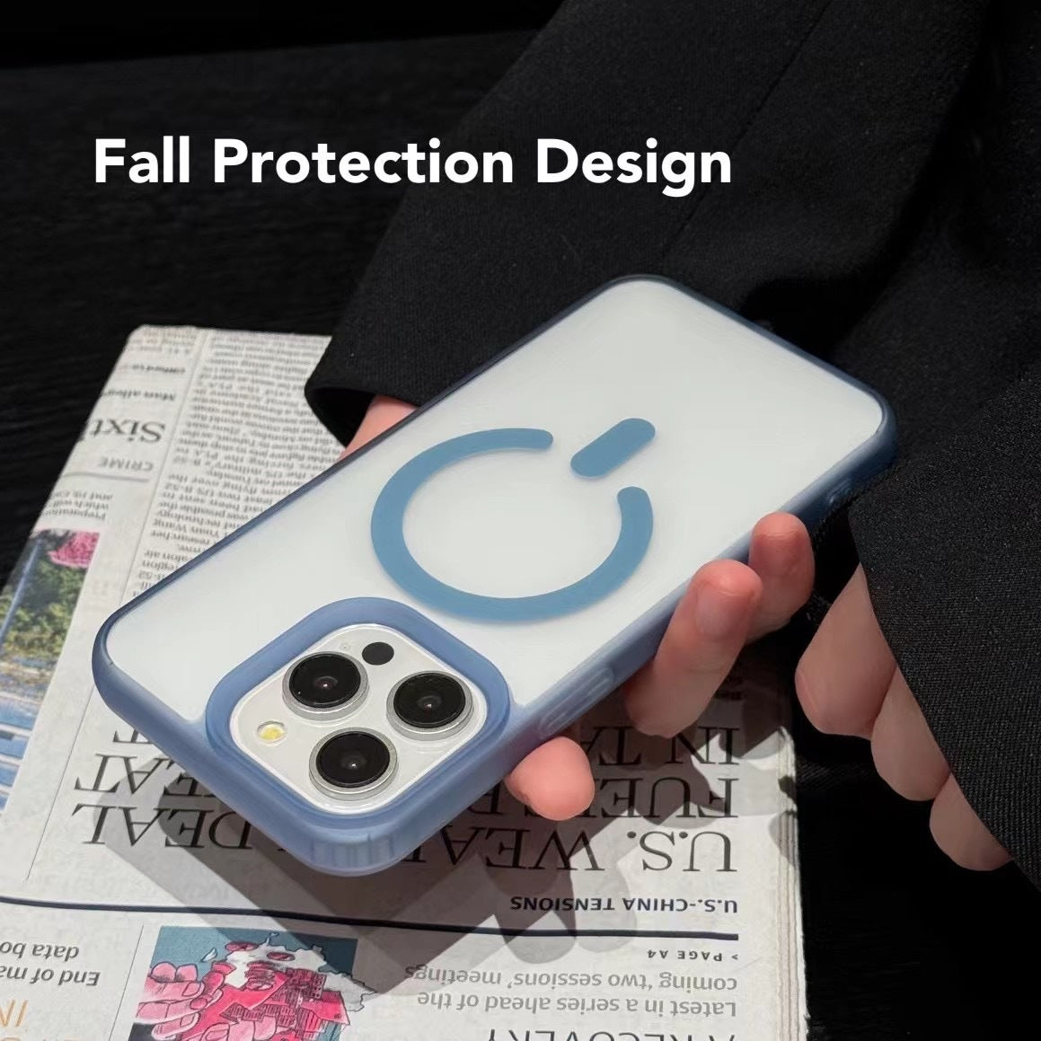 Fresh on the Scene at Buy Center: Color Acrylic Skin Feeling Frosted Magnetic Suction Phone Case Frosted Blue Edge