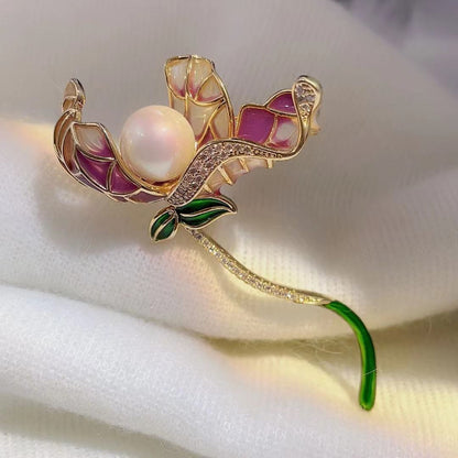 Broche en émail Perle Lotus Classique