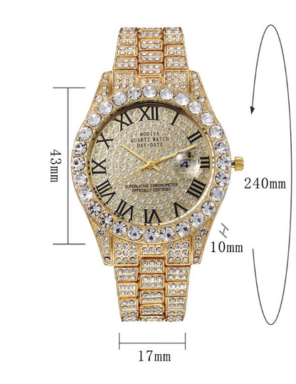 Just Arrived at Buy Center: Full Diamond Surface Roman Scale Steel Watch