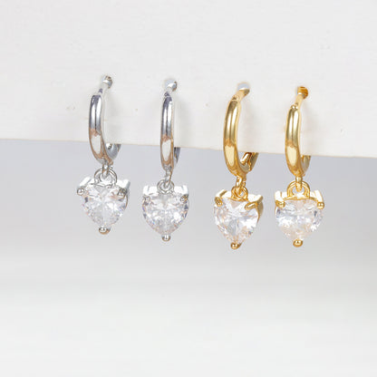 Buy Center Excellence-Simple Heart-shaped Round Drop-shaped Large Zircon Earrings Eardrops