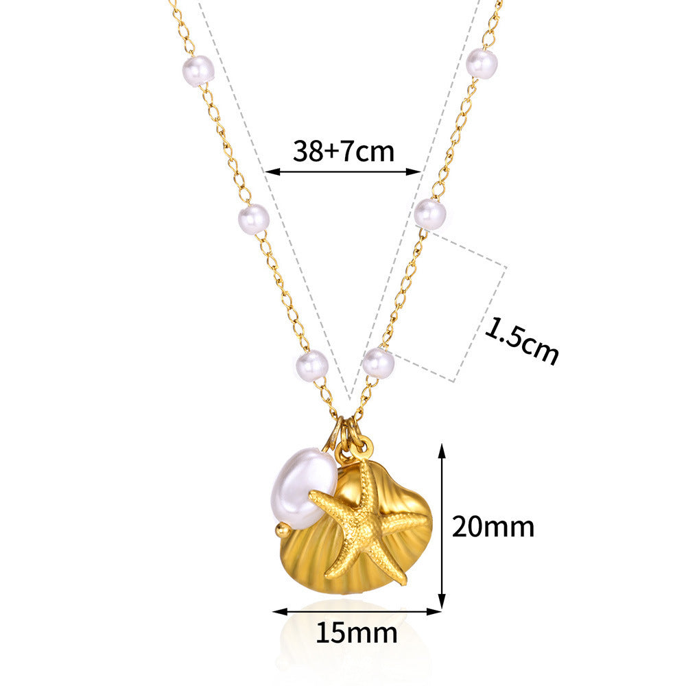 Buy Center Deal-Shell Stainless Steel Starfish Pendant Necklace N07035 Gold Containing Chain