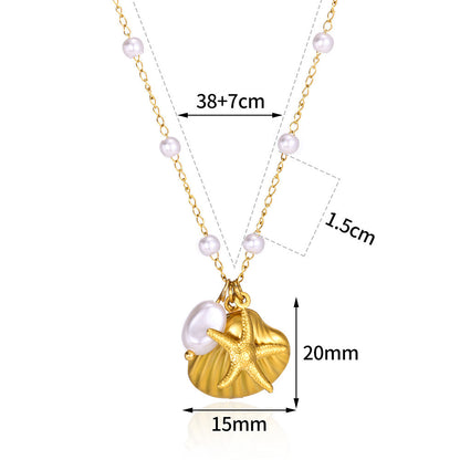 Buy Center Deal-Shell Stainless Steel Starfish Pendant Necklace N07035 Gold Containing Chain